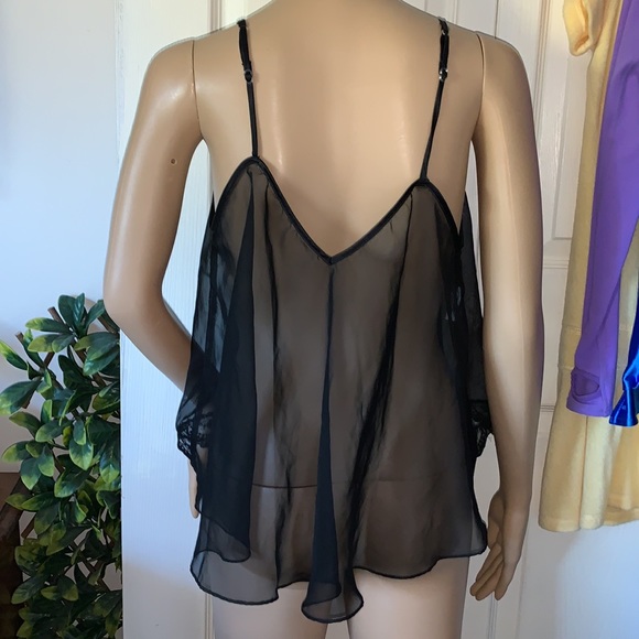 Black sheer chiffon Lacey cami lingerie top L XL - Picture 3 of 7